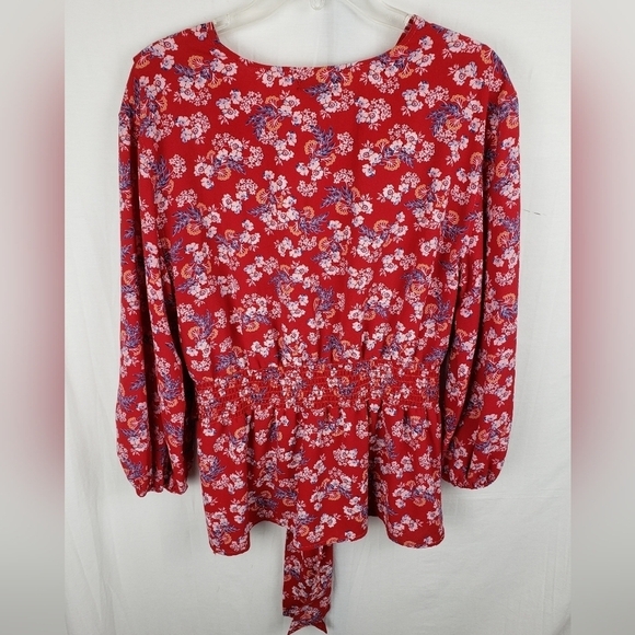 Max Edition Red Floral Long Sleeve Bohemian Waist Tie Shirt Sz XL - Picture 6 of 10